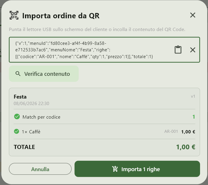 Dialog importa da QR