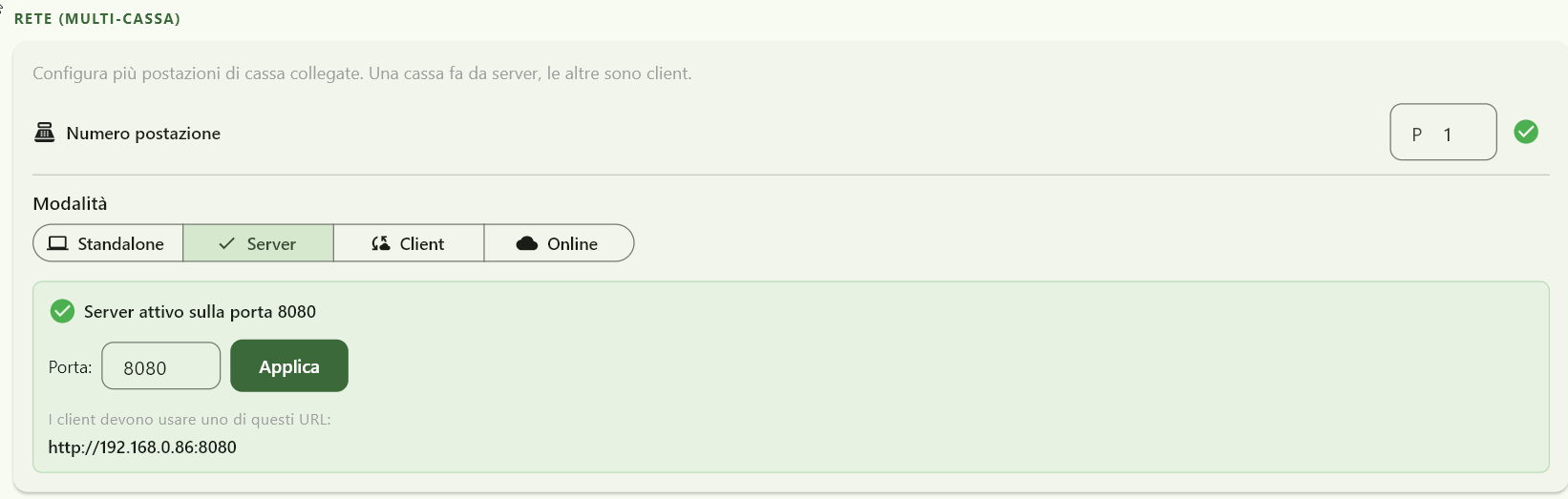 Selettore modalità di rete