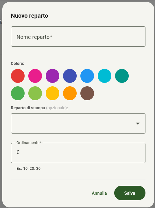 Dialog Nuovo Reparto